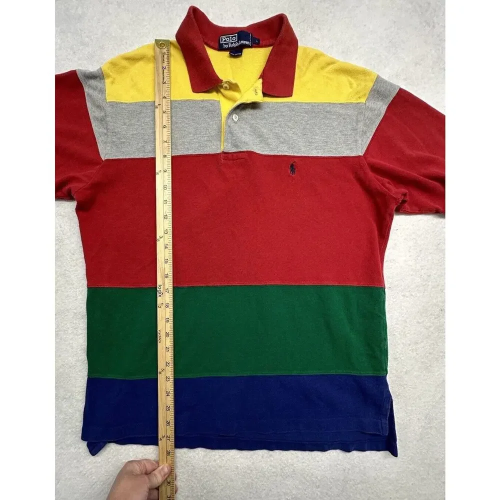 VINTAGE POLO RALPH LAUREN Men’s Size Large Color block Short Sleeves‎ Red Yellow